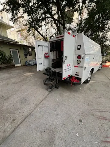Magnet Plumbing service vehicle on-site for Sewer Line Repair in La Crescenta
